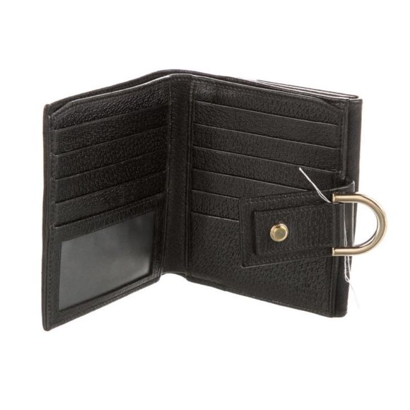 Gucci GG Black Canvas Compact Wallet Leather Lined Gucci D-Ring Gold Hardware - Picture 3 of 3